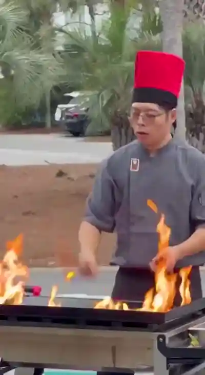 Private hibachi dinner party at poolside in Santa Rosa Beach Florida